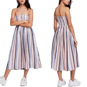 Free People Lilah Strapless Smocked Midi Dress, size M